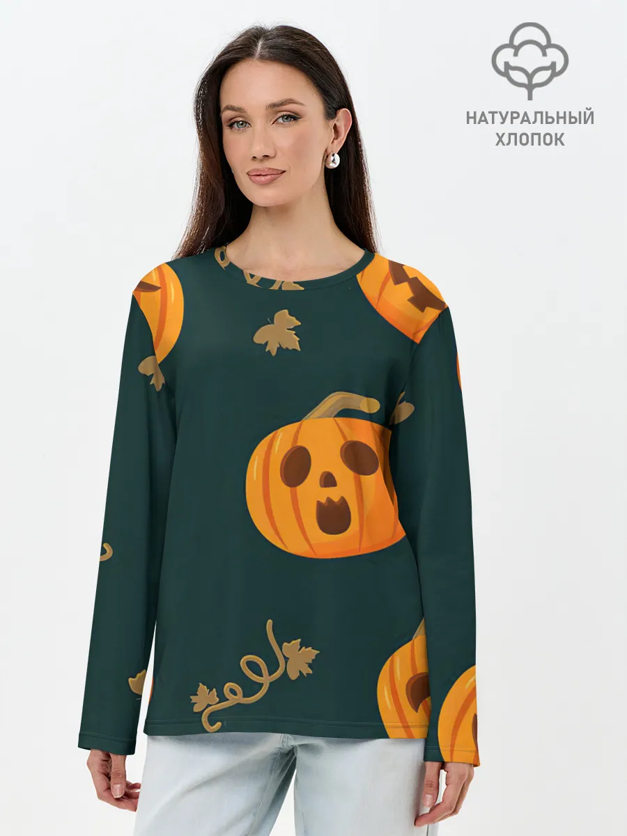 Лонгслив женский. Хлопок / Осенние тыквы