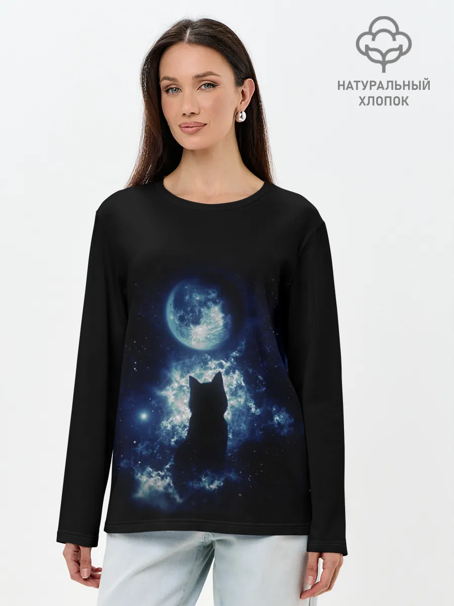 Лонгслив женский. Хлопок / Кот