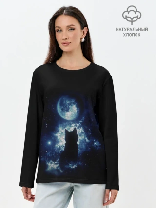 Лонгслив женский. Хлопок / Кот