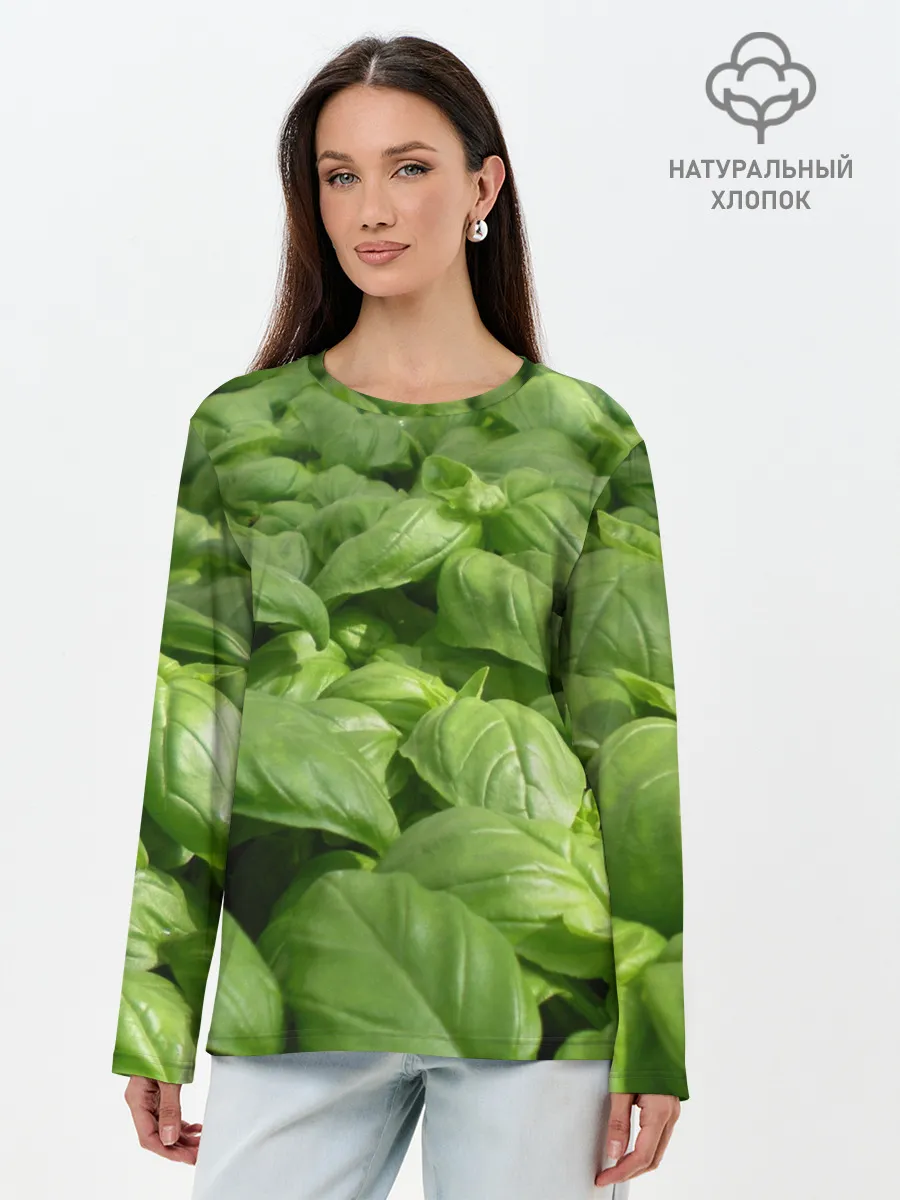 Лонгслив женский. Хлопок / Неоновый базилик