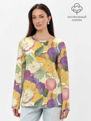 Лонгслив женский. Хлопок / Фрукты. Фруктовый сад