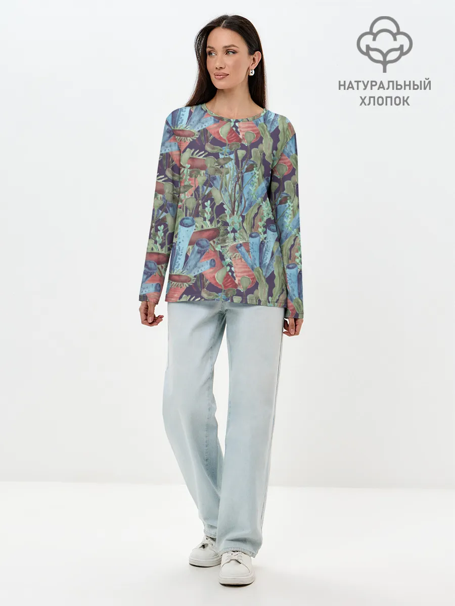 Лонгслив женский. Хлопок / Водоросли на морском дне