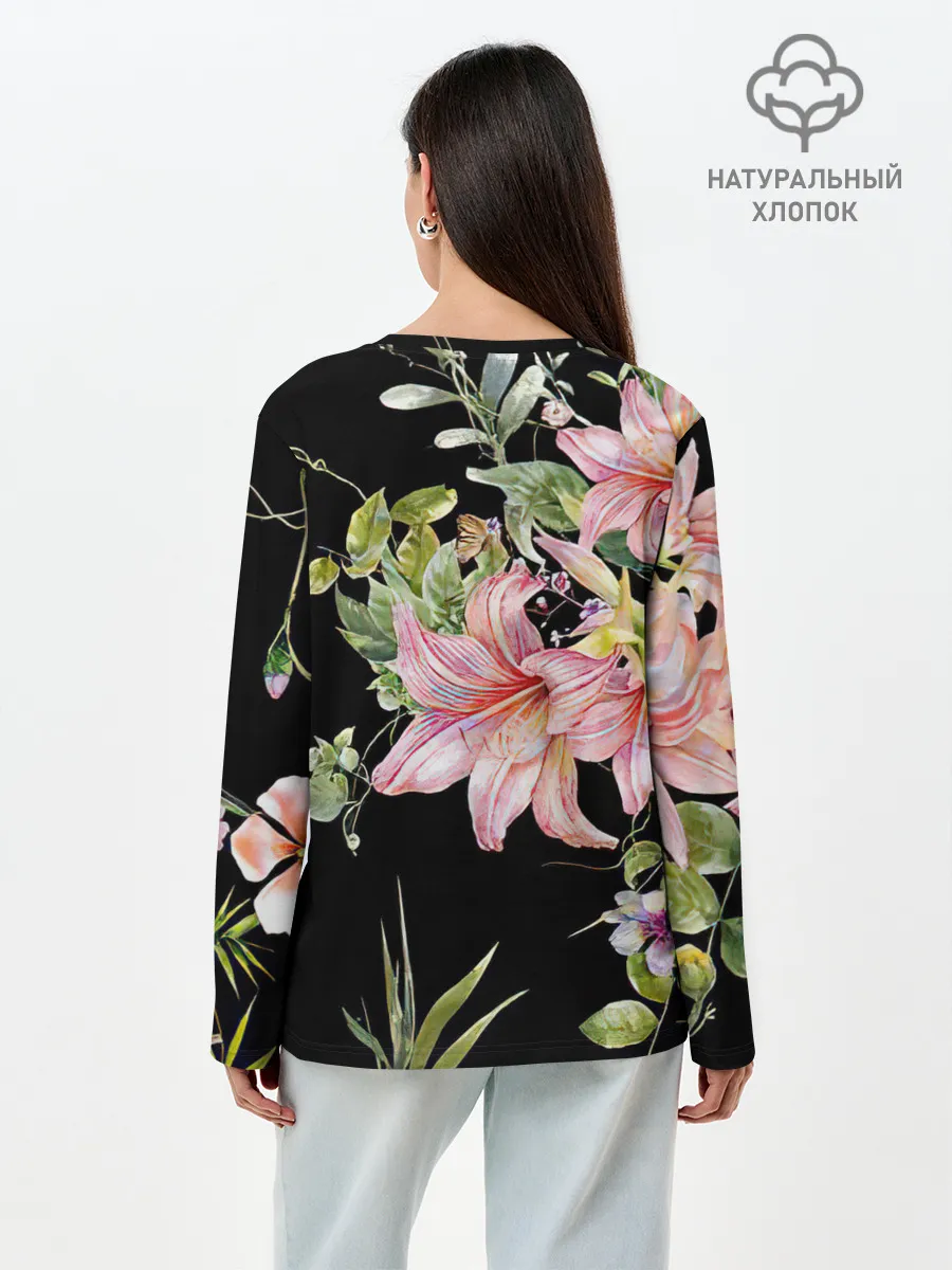 Лонгслив женский. Хлопок / Букет лилий