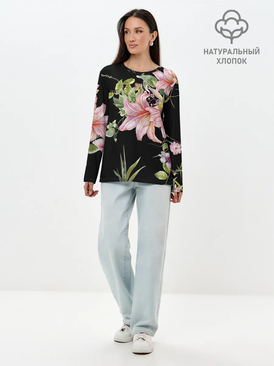 Лонгслив женский. Хлопок / Букет лилий