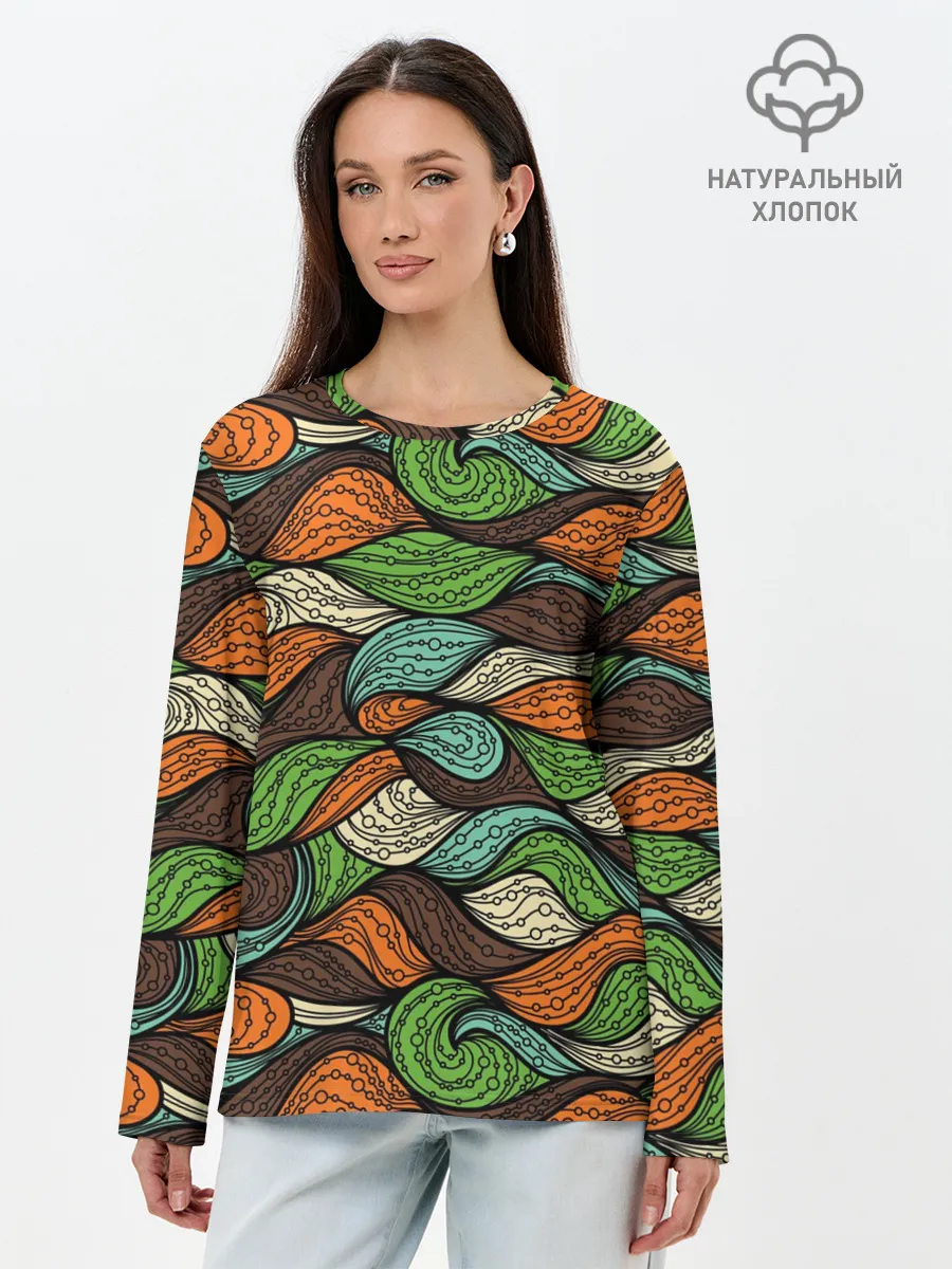 Лонгслив женский. Хлопок / Абстрактные волны