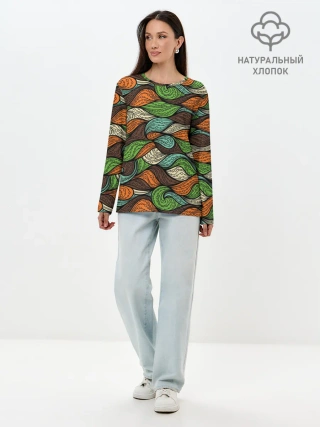 Лонгслив женский. Хлопок / Абстрактные волны