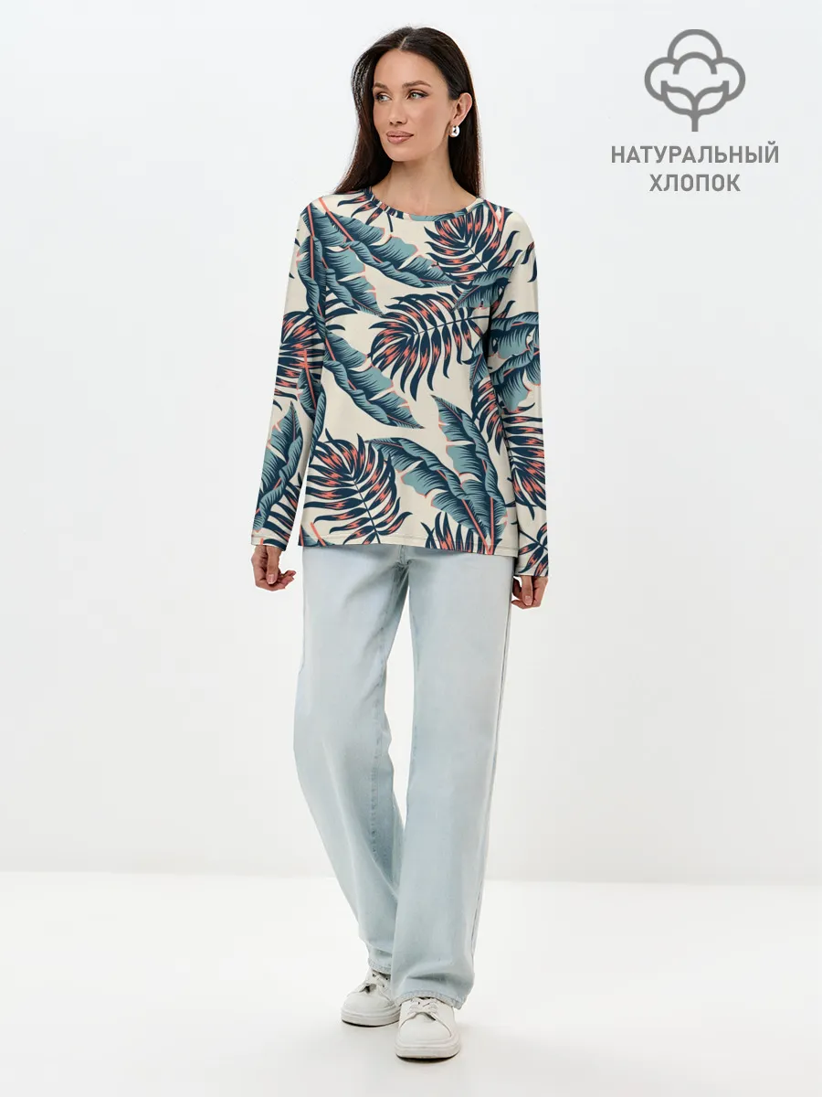 Лонгслив женский. Хлопок / Тихие тропики