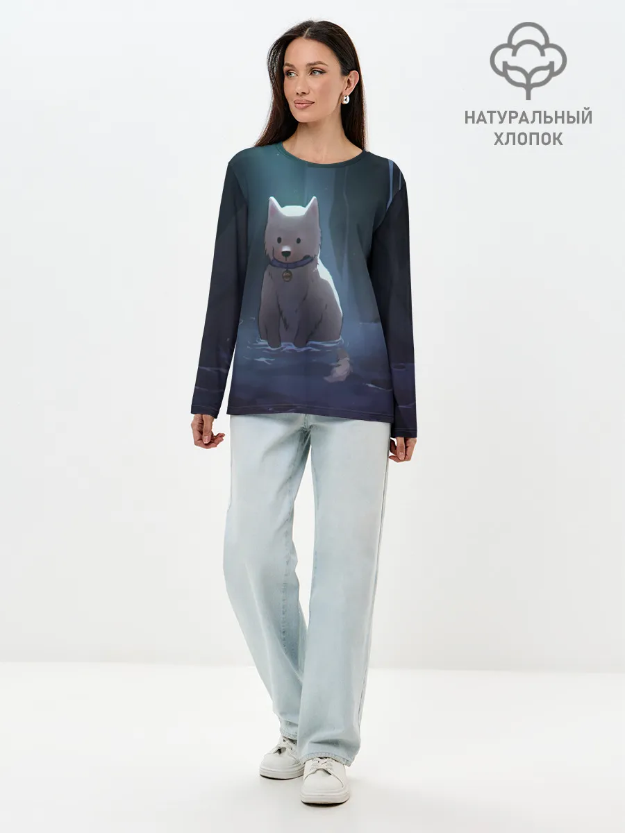 Лонгслив женский. Хлопок / Одинокий пес в озере слез