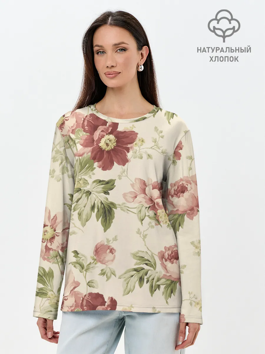 Лонгслив женский. Хлопок / Цветы