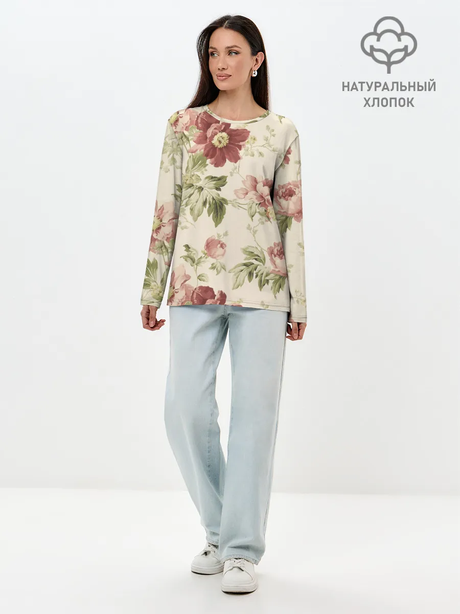 Лонгслив женский. Хлопок / Цветы