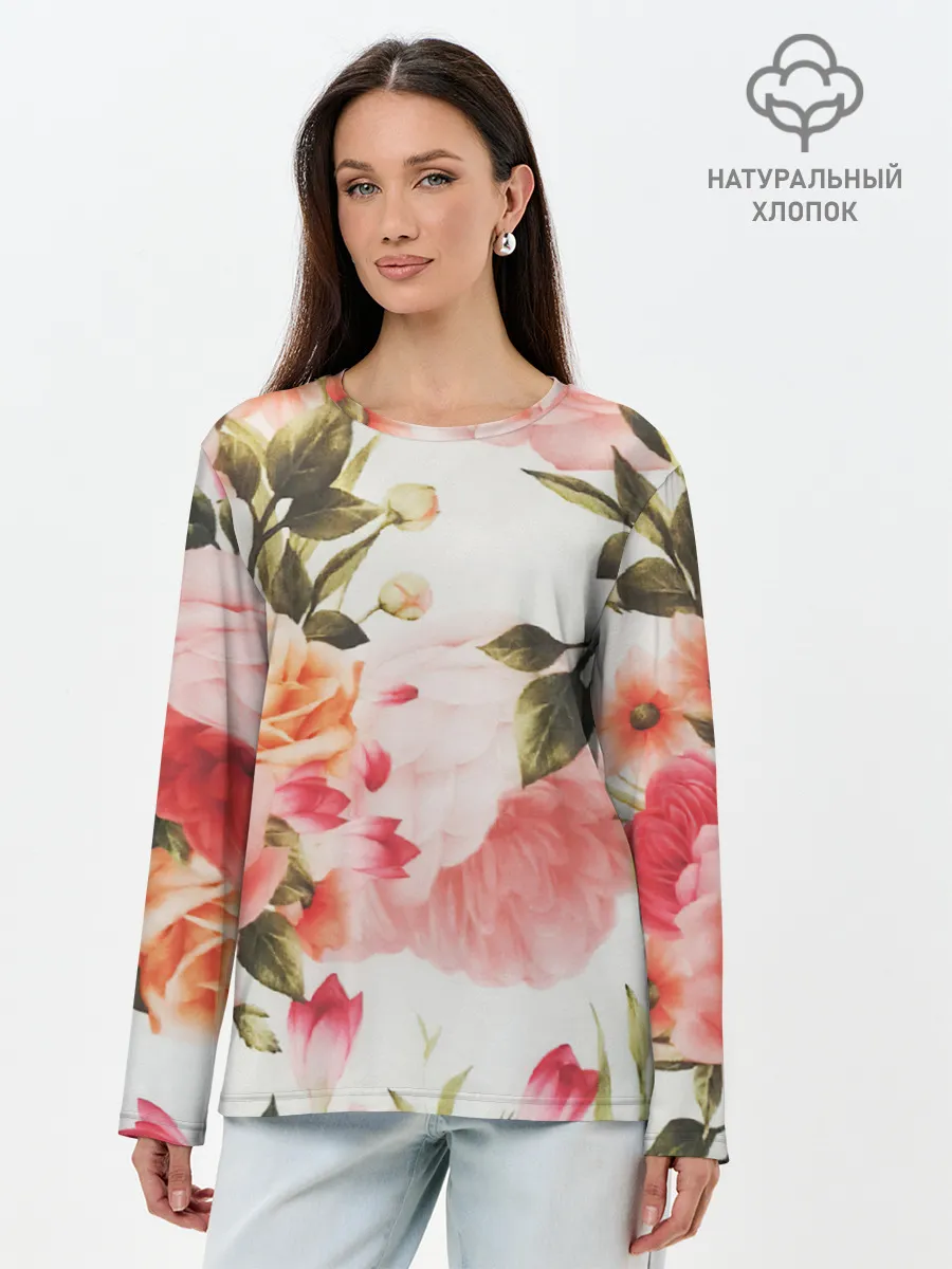 Лонгслив женский. Хлопок / Нежный букет
