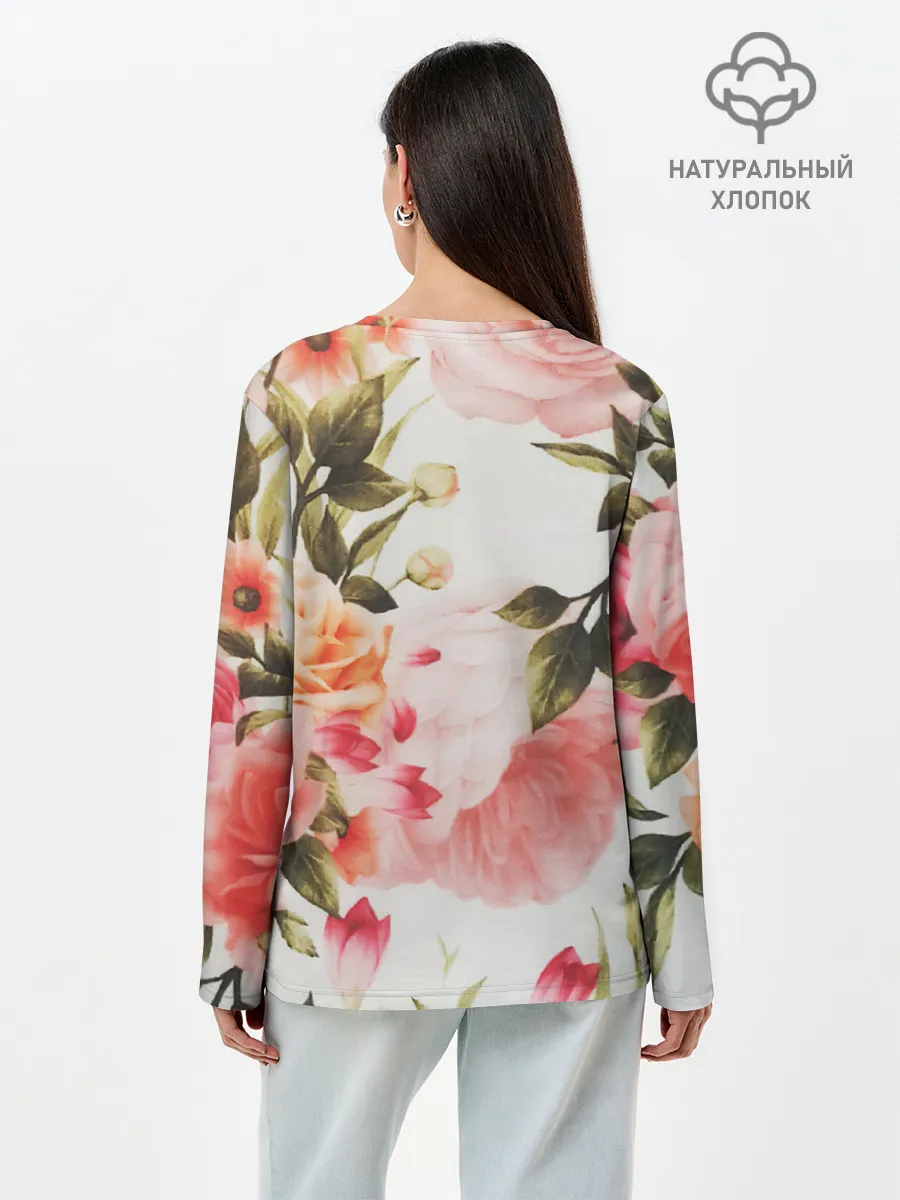 Лонгслив женский. Хлопок / Нежный букет