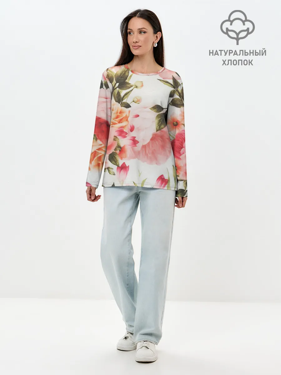 Лонгслив женский. Хлопок / Нежный букет