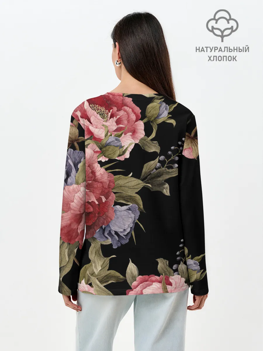 Лонгслив женский. Хлопок / Цветы