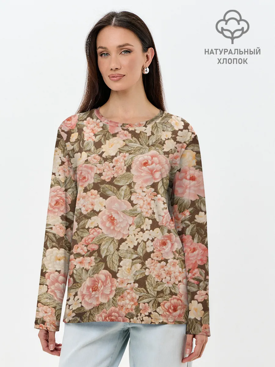 Лонгслив женский. Хлопок / Розовая поляна