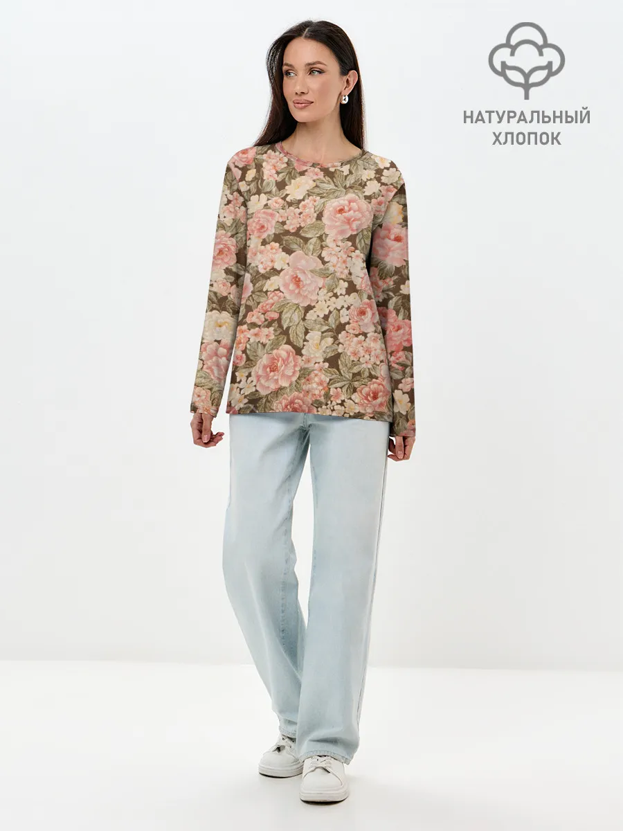 Лонгслив женский. Хлопок / Розовая поляна