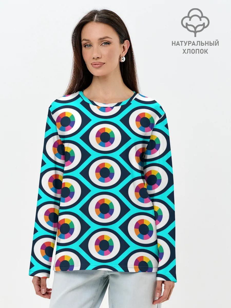 Лонгслив женский. Хлопок / Глаза паттерн