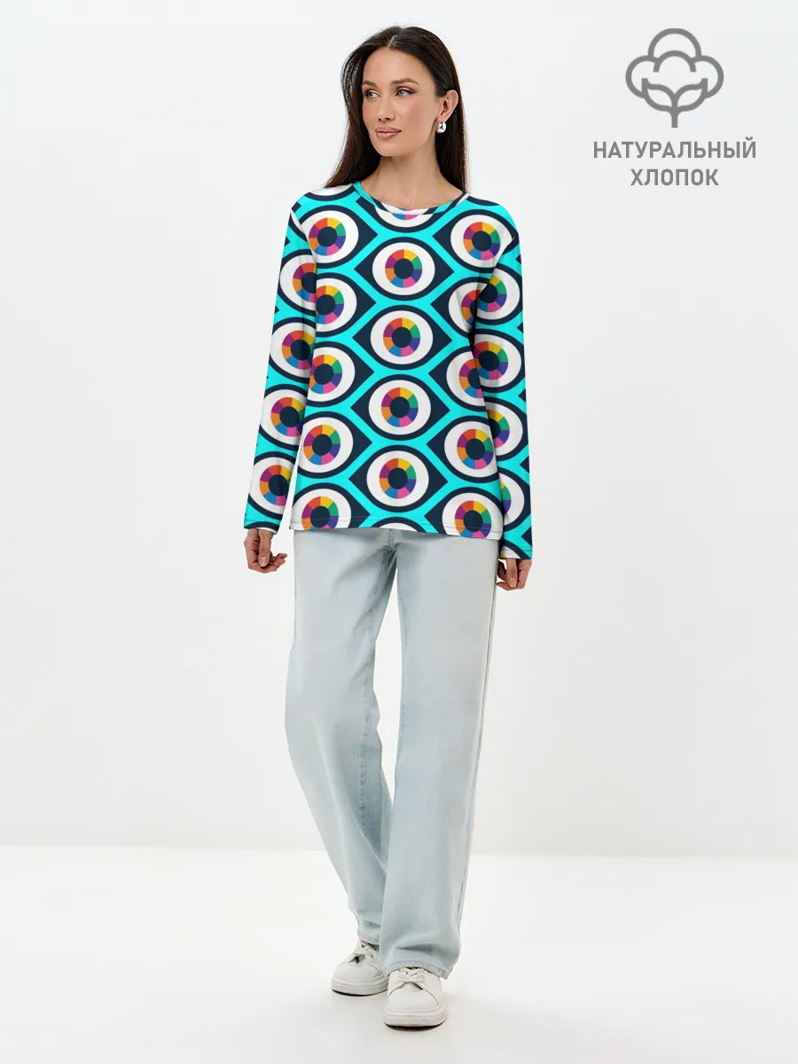 Лонгслив женский. Хлопок / Глаза паттерн