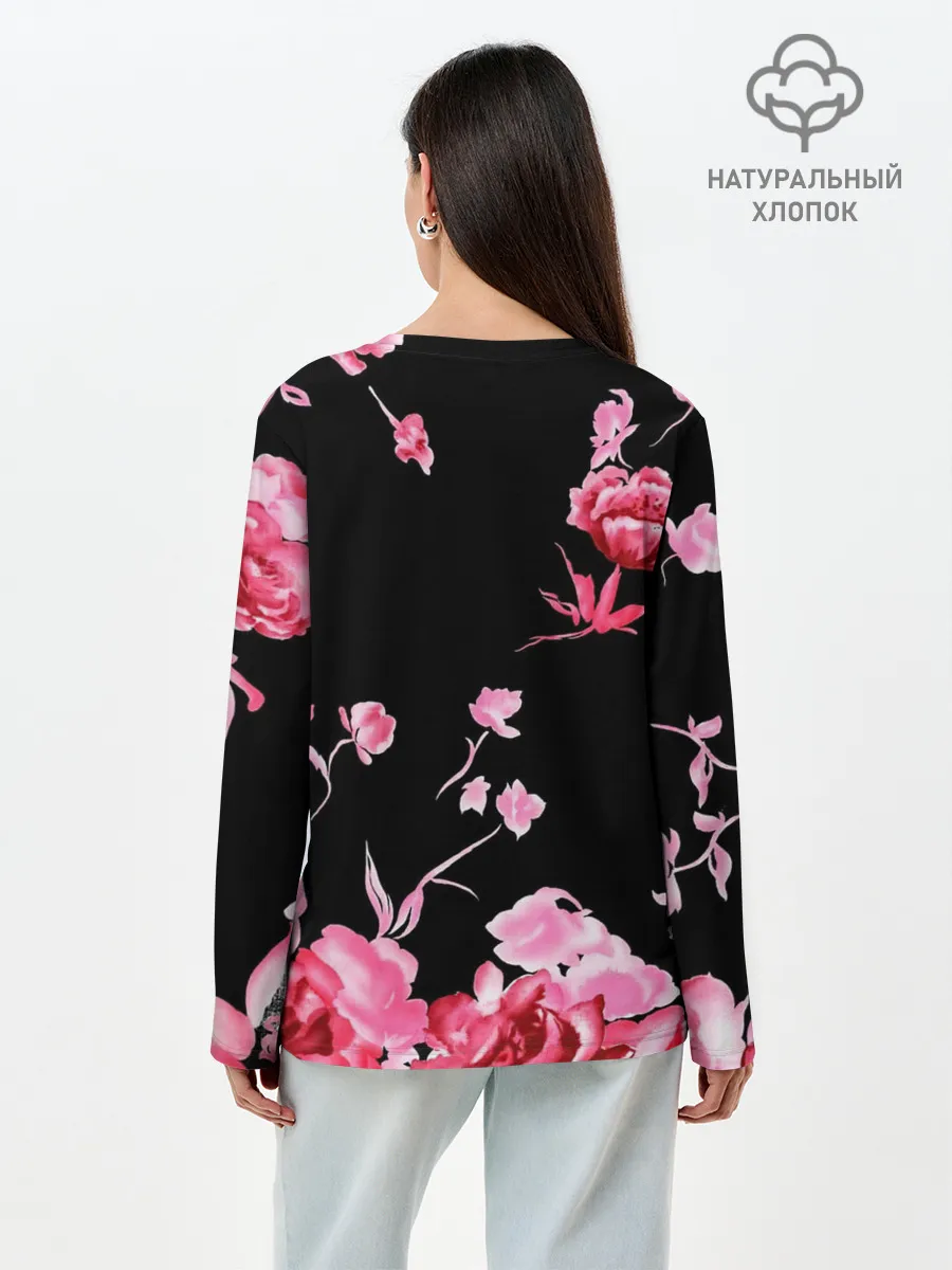 Лонгслив женский. Хлопок / Яркие розы