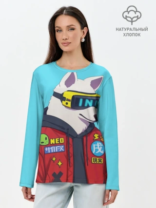 Лонгслив женский. Хлопок / Кибер Пёс