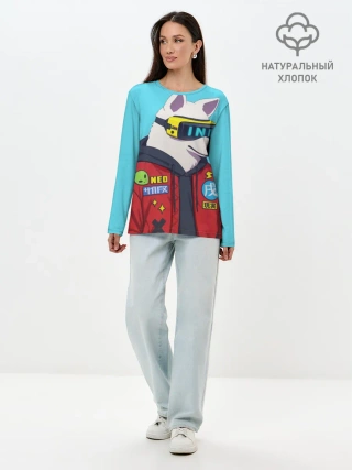 Лонгслив женский. Хлопок / Кибер Пёс