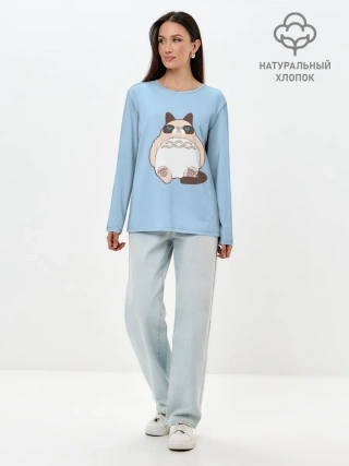 Лонгслив женский. Хлопок / Тоторный кот