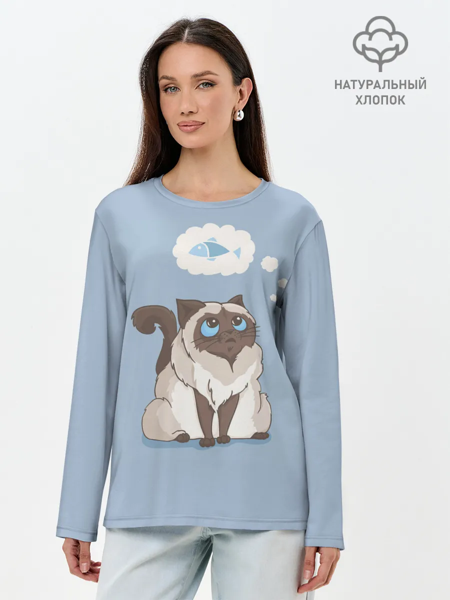 Лонгслив женский. Хлопок / Голодный котейка