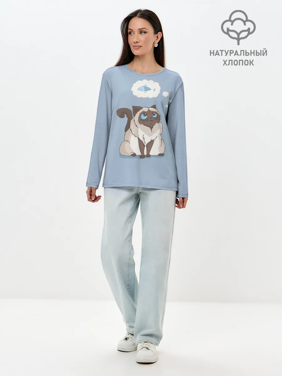 Лонгслив женский. Хлопок / Голодный котейка