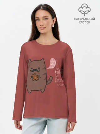 Лонгслив женский. Хлопок / Котик любит печеньки
