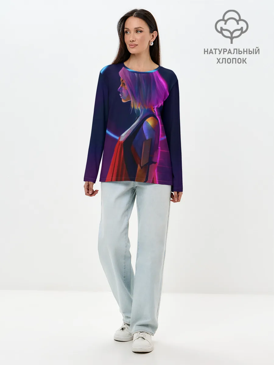 Лонгслив женский. Хлопок / Девушка в неоне