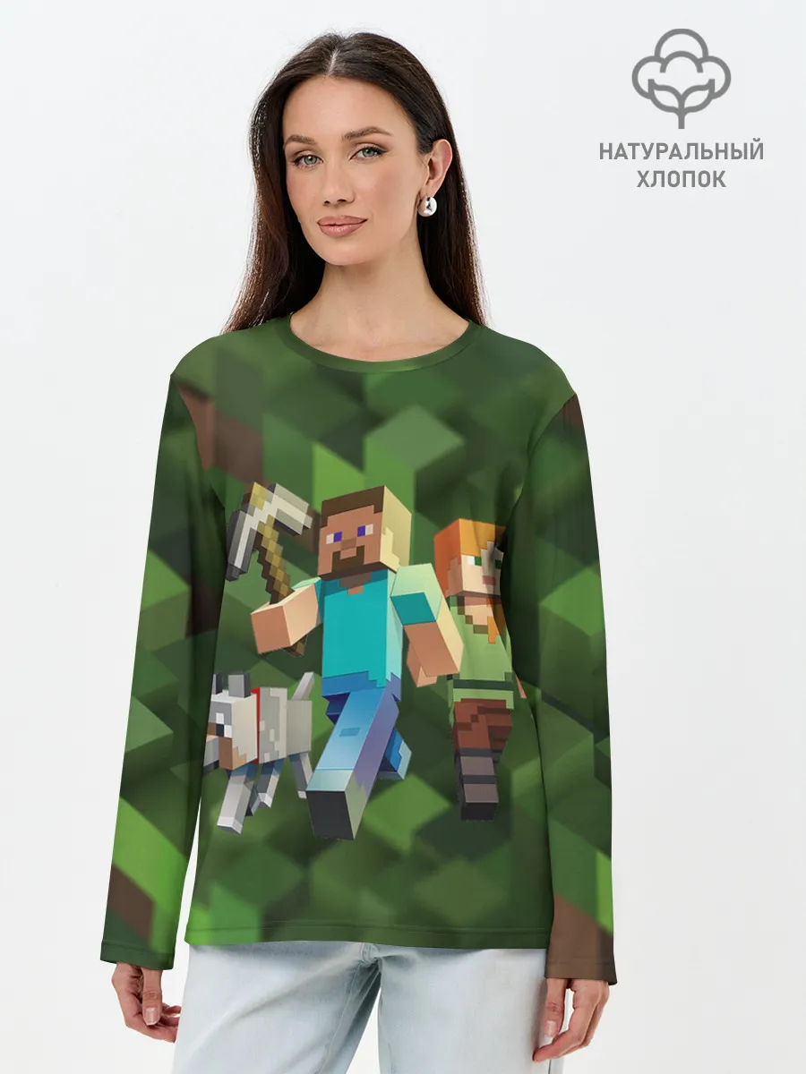 Лонгслив женский. Хлопок / minecraft