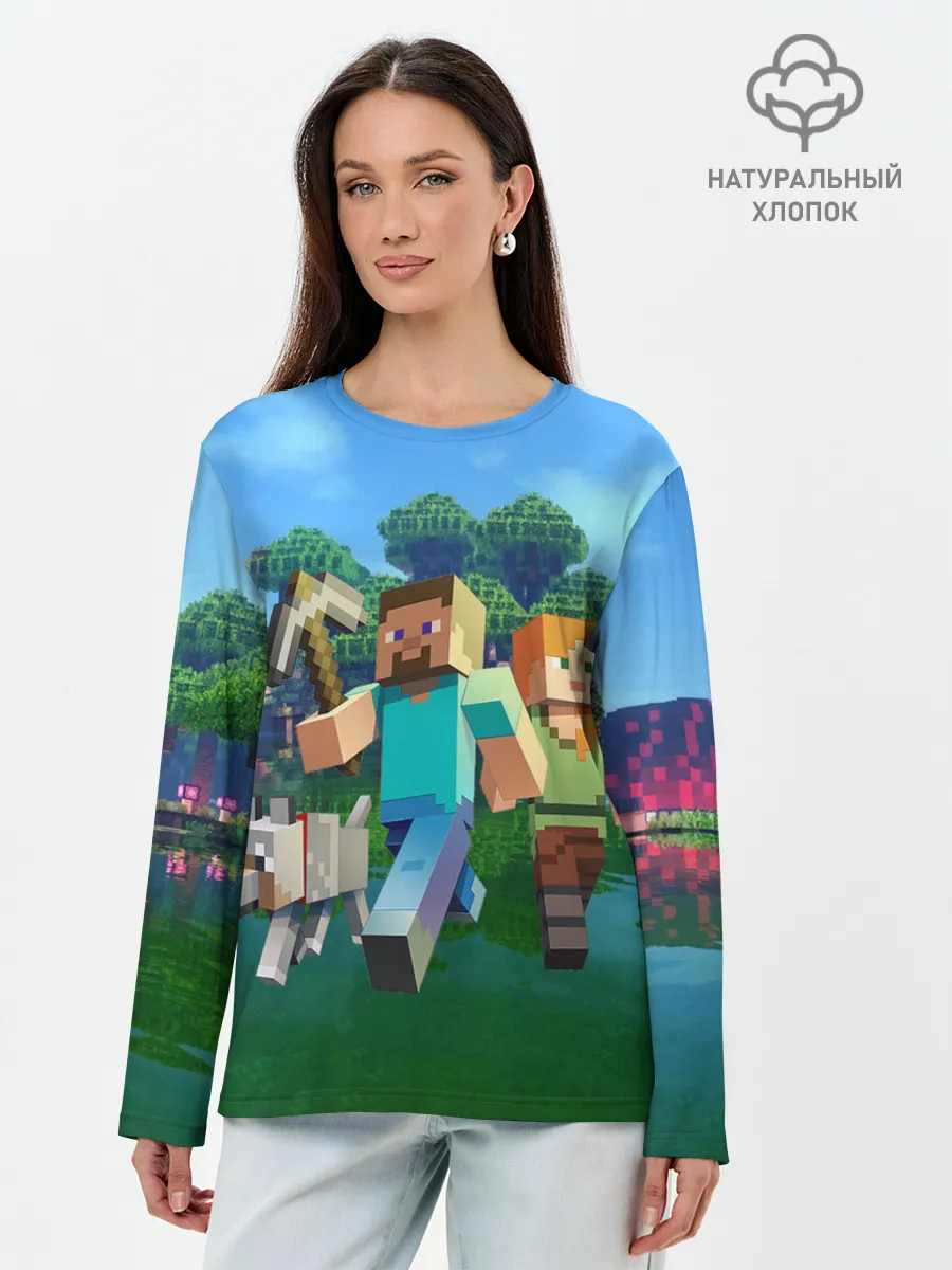 Лонгслив женский. Хлопок / minecraft