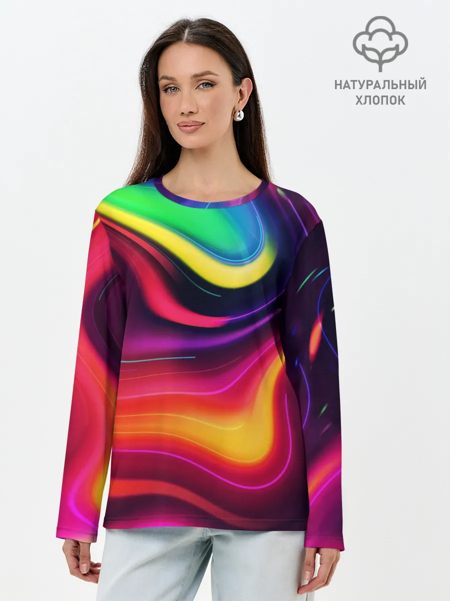 Лонгслив женский. Хлопок / Неоновые пятна