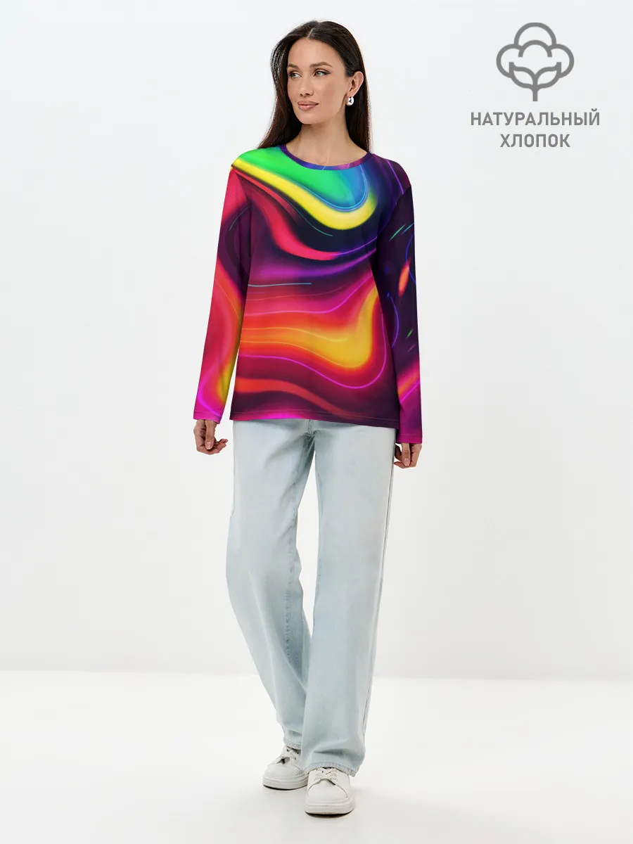 Лонгслив женский. Хлопок / Неоновые пятна