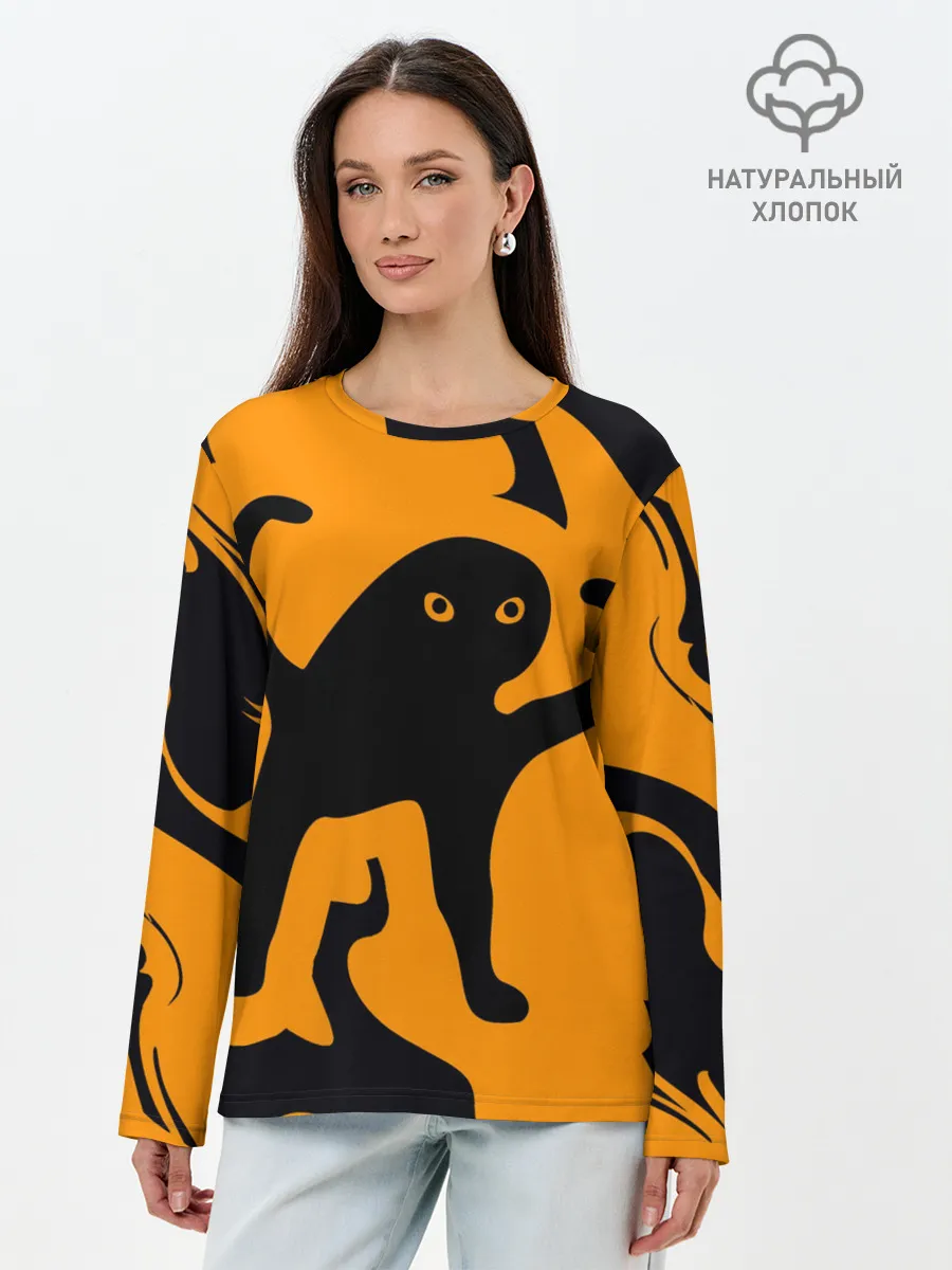 Лонгслив женский. Хлопок / Кот- мем