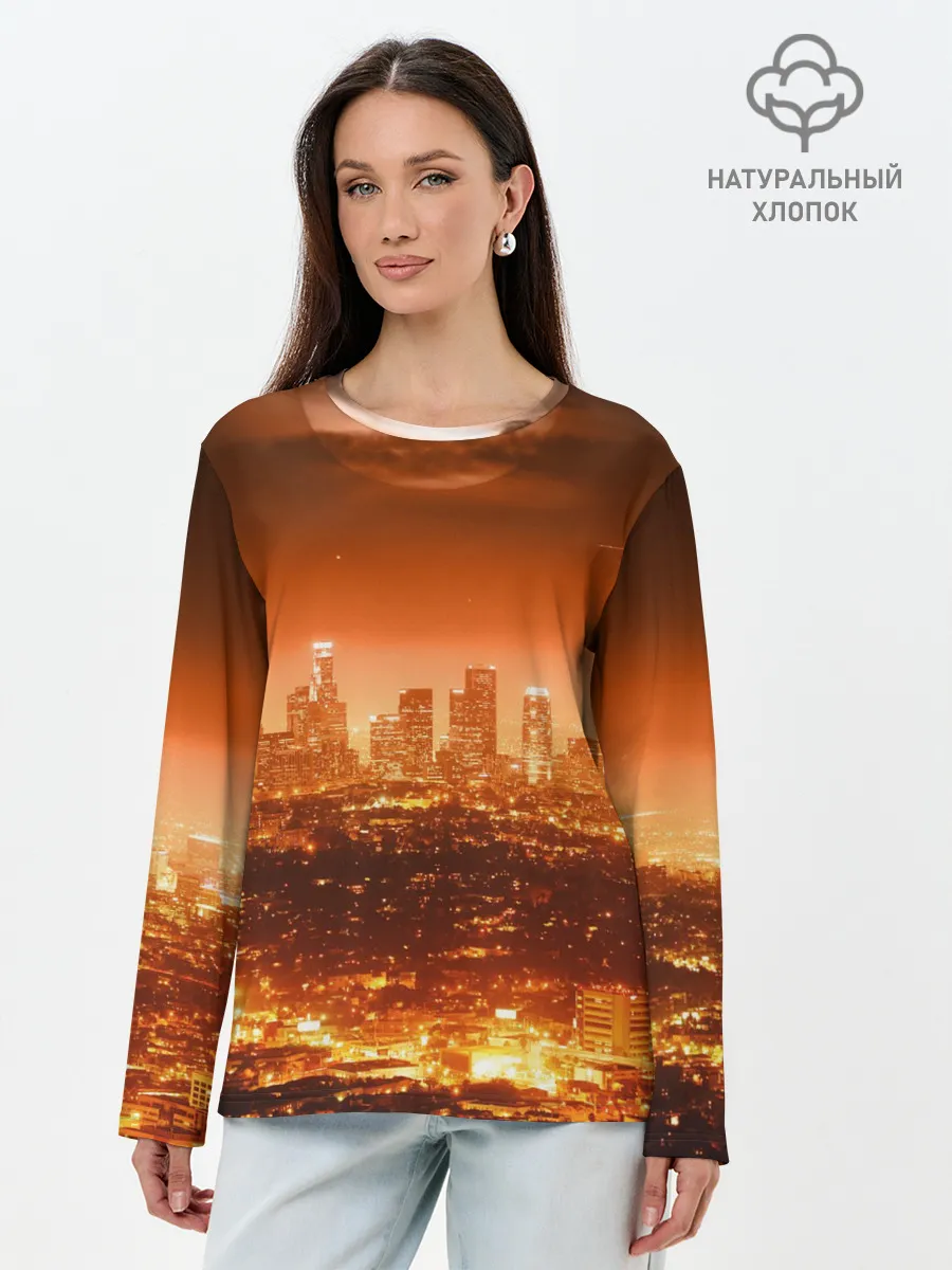 Лонгслив женский. Хлопок / ночной город