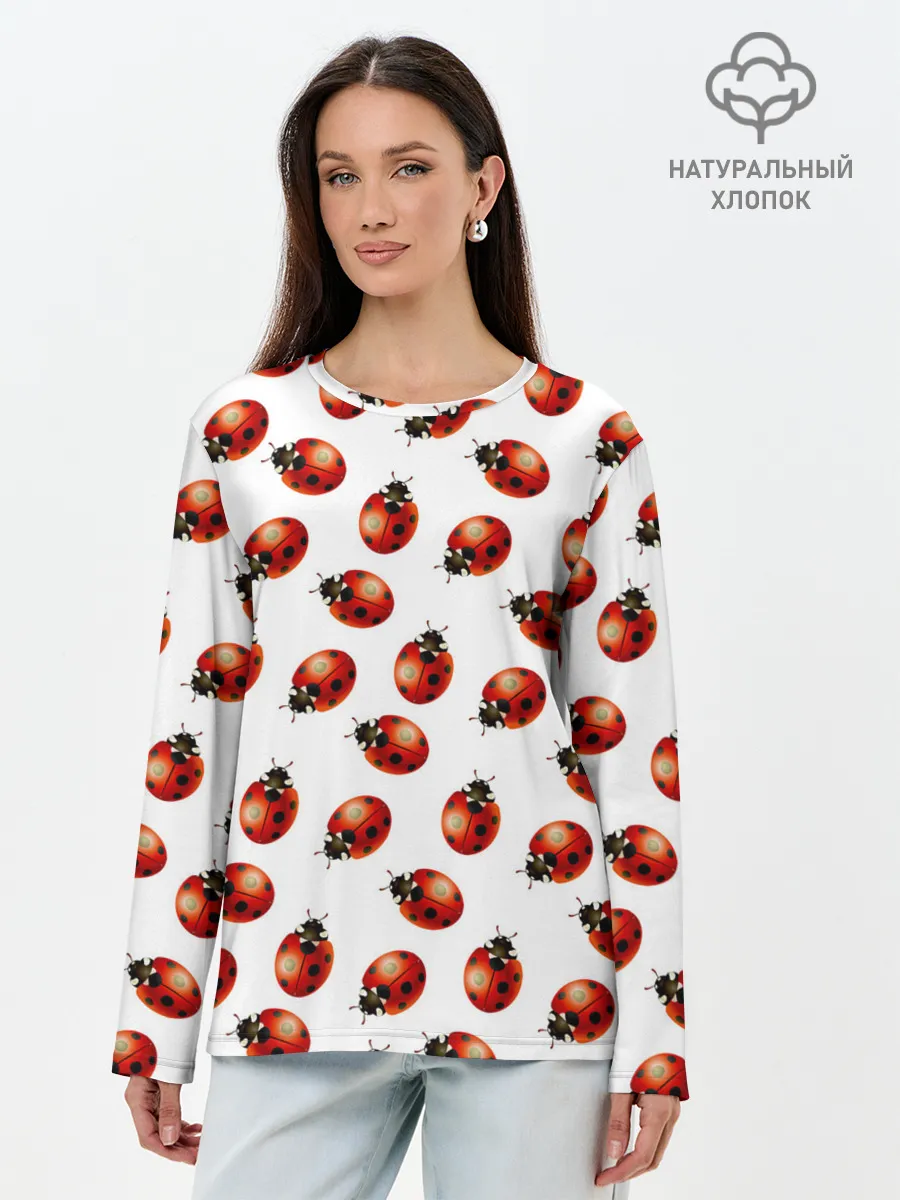 Лонгслив женский. Хлопок / Нашествие божьих коровок