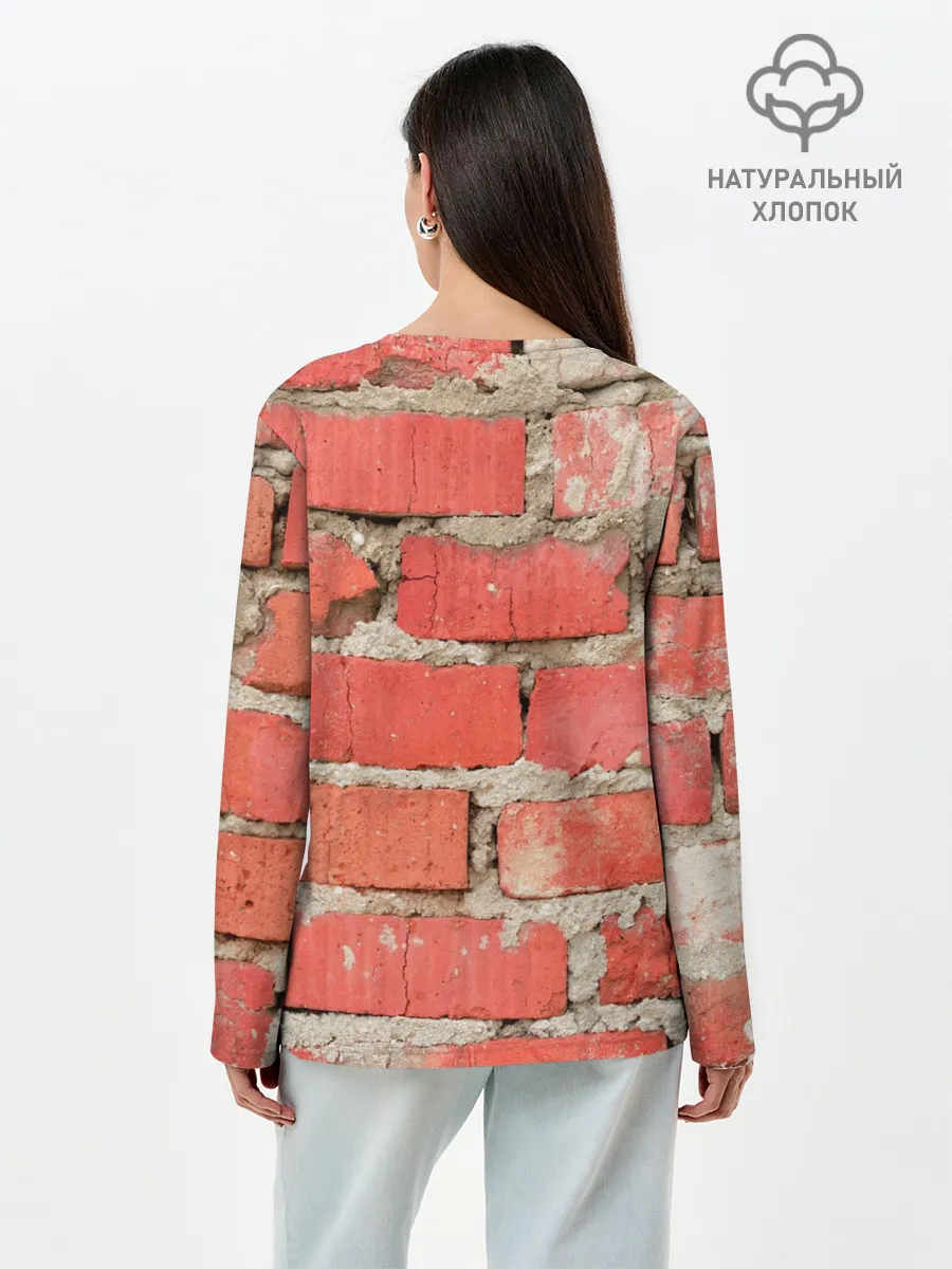 Лонгслив женский. Хлопок / Кирпичная стена