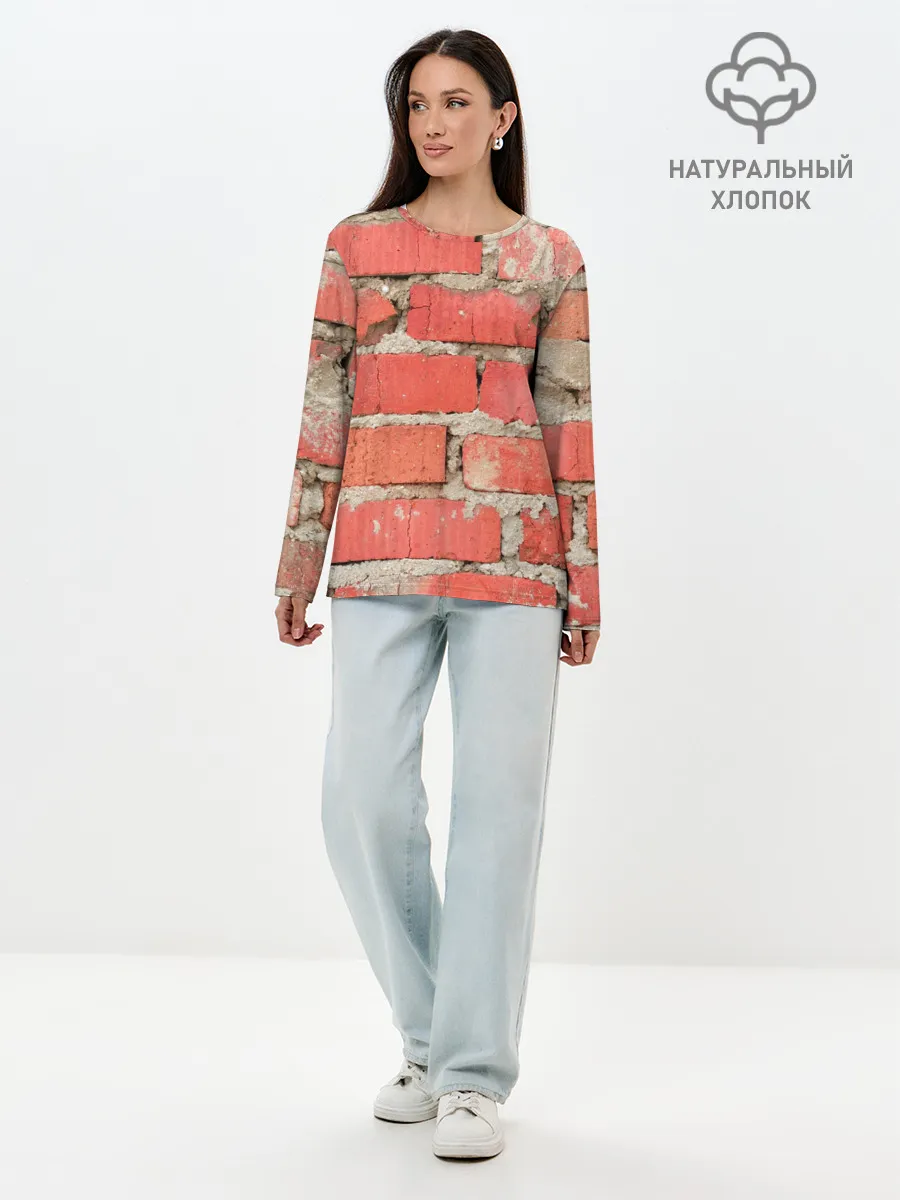 Лонгслив женский. Хлопок / Кирпичная стена
