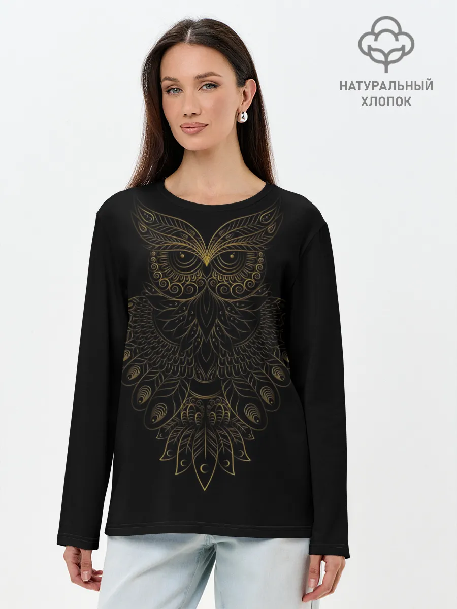 Лонгслив женский. Хлопок / сова