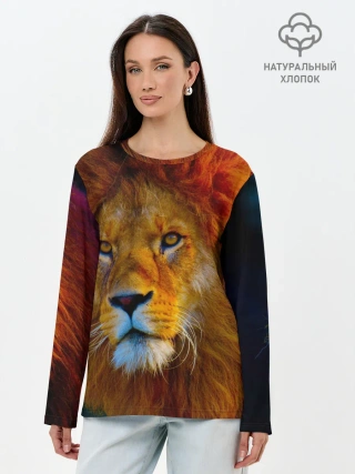 Лонгслив женский. Хлопок / Лев 3D