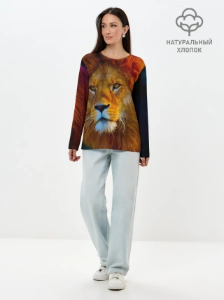 Лонгслив женский. Хлопок / Лев 3D