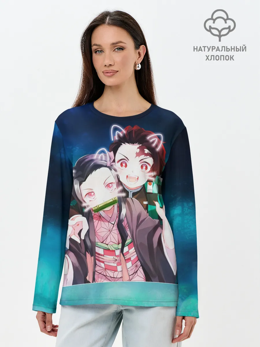 Лонгслив женский. Хлопок / Убийца демонов милые брат и сестра