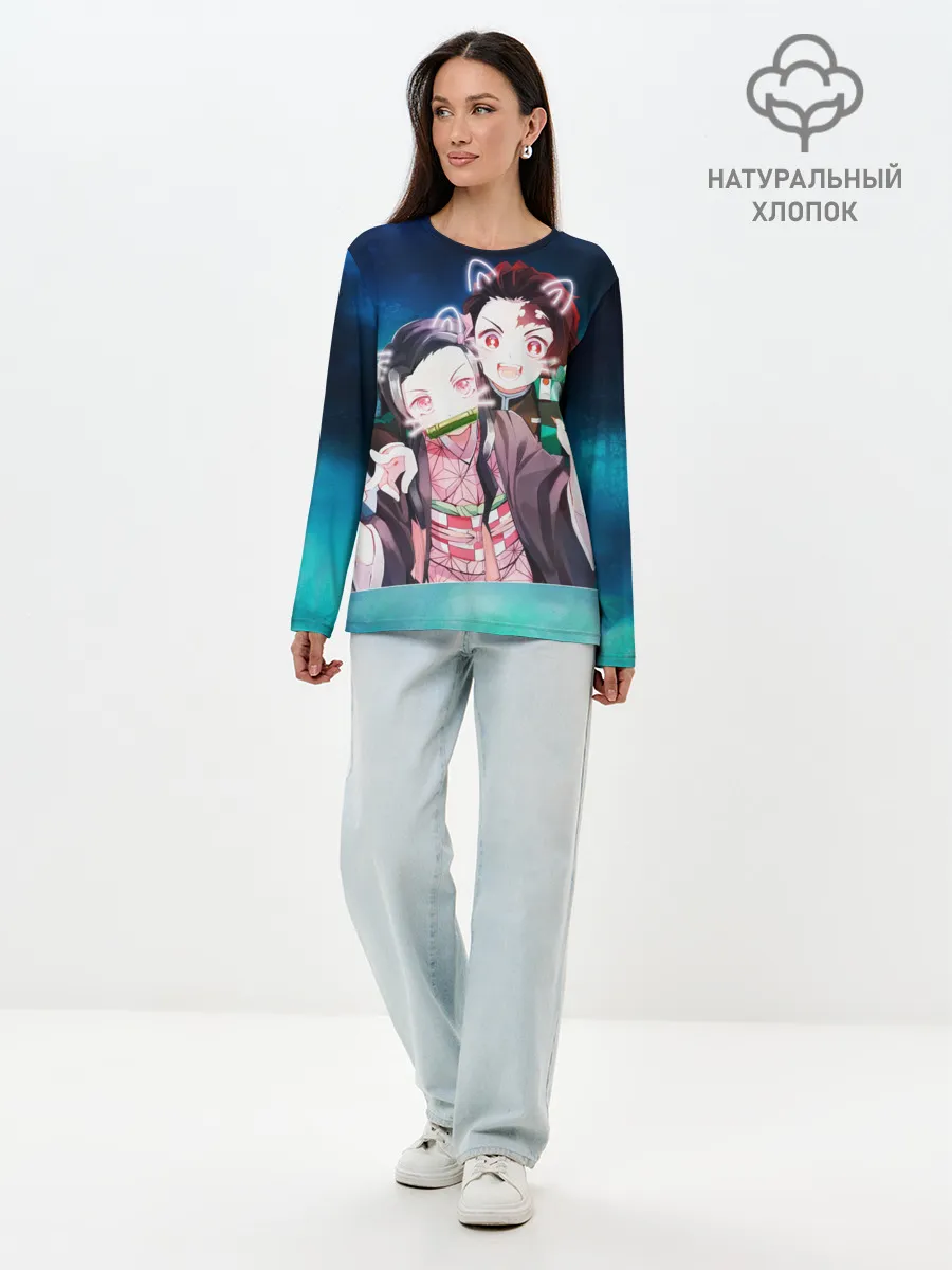 Лонгслив женский. Хлопок / Убийца демонов милые брат и сестра