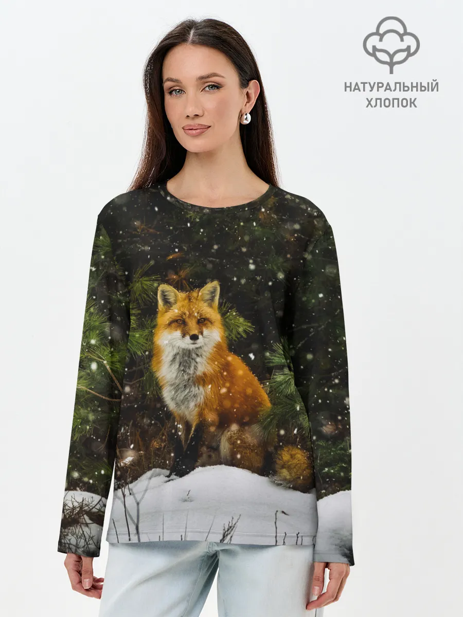 Лонгслив женский. Хлопок / Лиса и снег