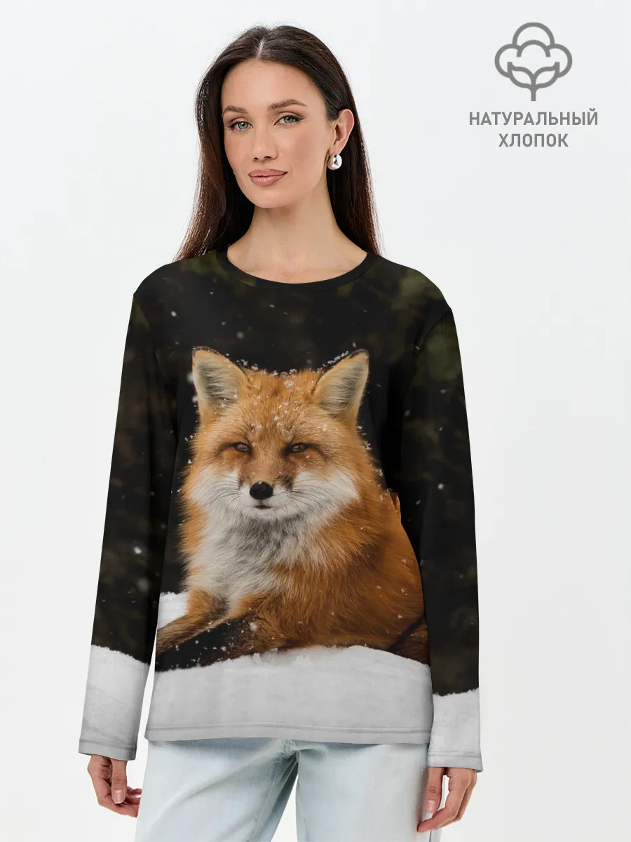 Лонгслив женский. Хлопок / Лиса и снег
