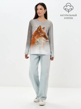 Лонгслив женский. Хлопок / Лиса и снег