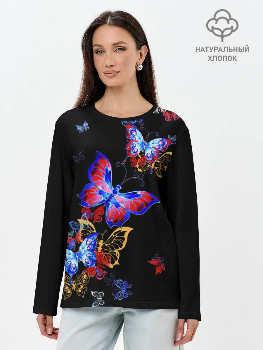 Лонгслив женский. Хлопок / Поцелуй бабочек