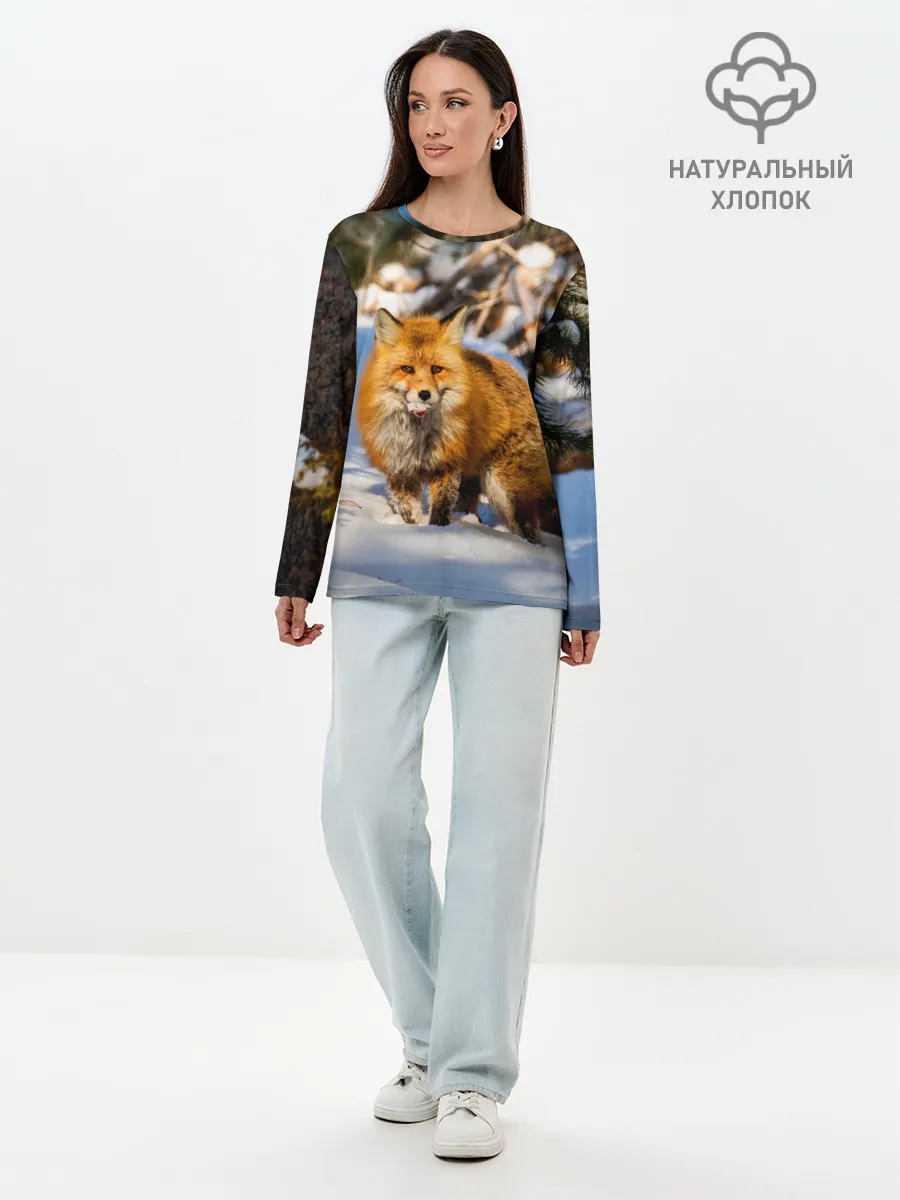 Лонгслив женский. Хлопок / Лиса в лесу