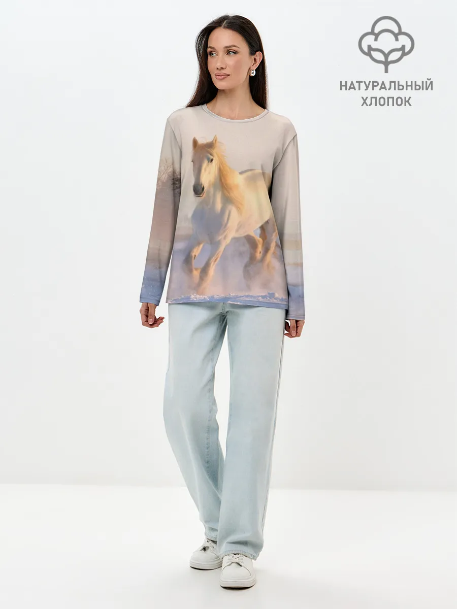 Лонгслив женский. Хлопок / Белая лошадь